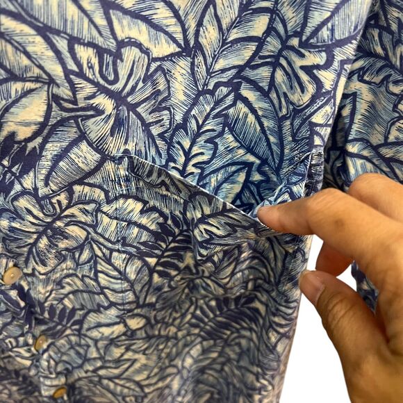 Tori Richard Cotton Blue White Palm Trees Short Sleeve Button Up Shirt Mens Sz L - Picture 5 of 10